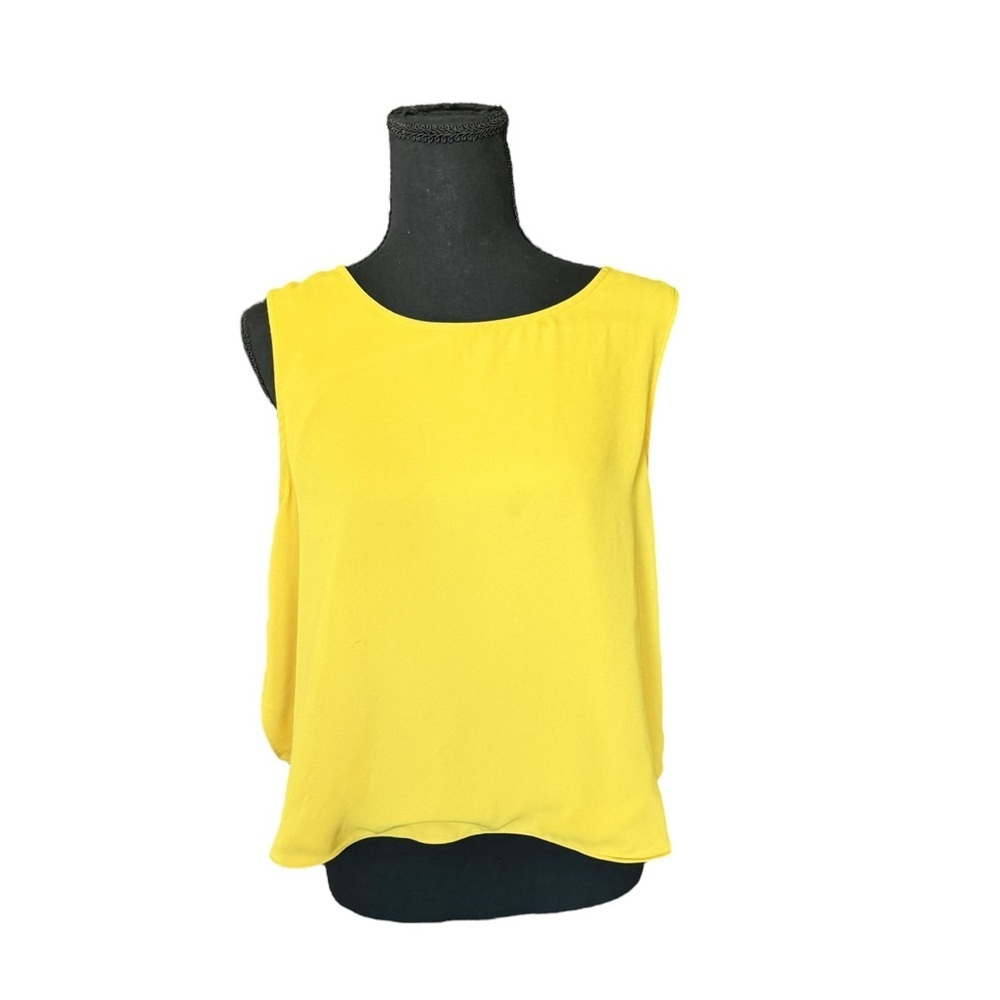 Mango Suit Collection Mustard Split Back Sleeveless Blouse Chic Workwear Top L47